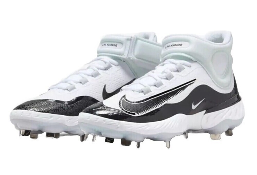 Size 7.5 Nike Alpha Huarache Elite 4 Mid White/Black Baseball Cleat FD2744-101